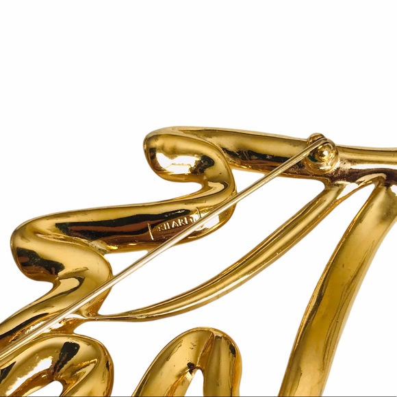 Vintage Trifari Gold Chain Oak Leaf Outline Silhouette Brooch - Picture 5 of 8